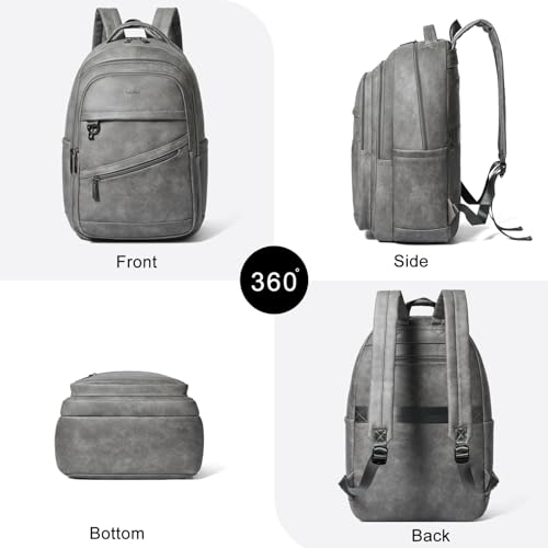 LATMAP Backpack for Women Men - Vegan Leather Backpack Purse Travel Carry-on Bag College Bookbag Work fits 16.5" Laptop,DimGray - color: Dimgray