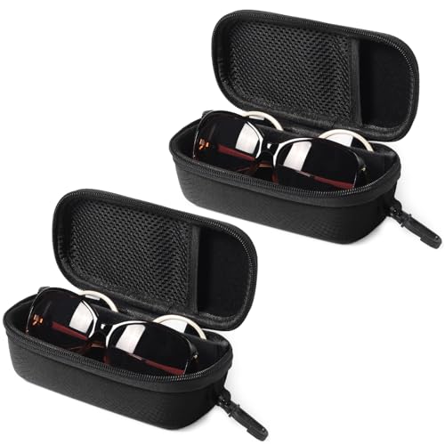 Bukere Double Eyeglasses Case with Adjustable Slots, EVA Hard-shell Travel Dual Glasses Sunglasses Organizer for Men Women - color: Black&black