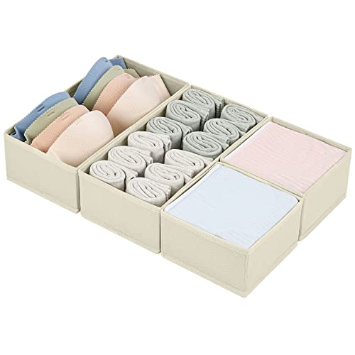 DIMJ Drawer Organizers Clothes, Dresser Organizer Bins for Baby Clothes,Underwear and Sock, Fabric Closet Organization and Storage Boxs, Drawer Dividers for Nursery, Clothing, Tie - 4 Pack, Beige - color: Beige, size: 4 Pack