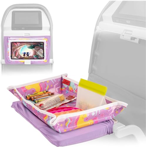 Lusso Gear Airplane Tray Table Cover - Organize Kids Travel Essentials - Snack & Toy Pockets for Airplane Toys for Toddlers 1-3 - iPad and Tablet Stand for Travel Toddler Essentials (Unicorns) - color: Unicorns
