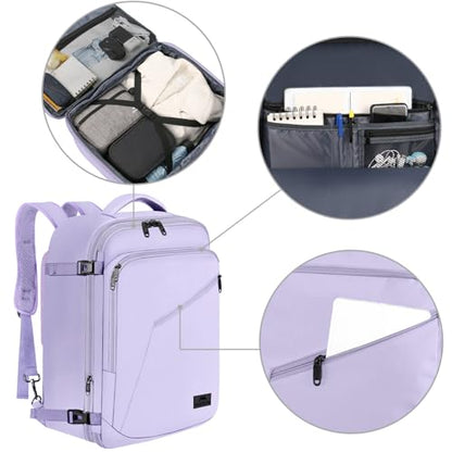 MATEIN Carry on Backpack for Women, 40L Heavy Duty Travel Backpack Airplane Approved, Expandable Simple Fashion Daypack, Frequent Traveler Gifts, Light Purple - color: Light Purple, size: X-Large