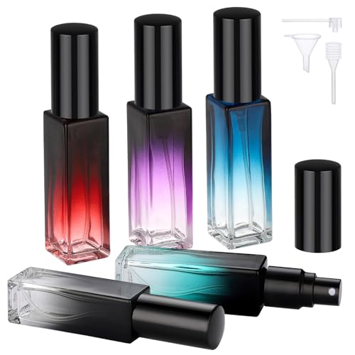 Segbeauty 0.34oz Travel Perfume Bottle Refillable, 5pcs Perfume Glass Spray Bottles, 10ml Mini Travel Atomizer Sprayer, Empty Press Pump Bottles, Cologne Atomizers with Clear Transfer Tool Set - color: Green Blue Red Purple Black, style: Mini Bottles
