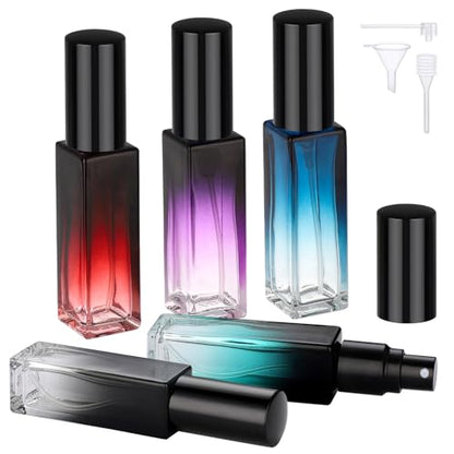 Segbeauty 0.34oz Travel Perfume Bottle Refillable, 5pcs Perfume Glass Spray Bottles, 10ml Mini Travel Atomizer Sprayer, Empty Press Pump Bottles, Cologne Atomizers with Clear Transfer Tool Set - color: Green Blue Red Purple Black, style: Mini Bottles