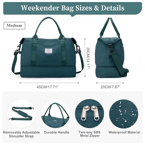 Travel Duffel Bag with Shoes Compartment, Overnight Weekender Bags for Women,Carry on Personal Item Bag,Medium Size - color: A-Peacock Blue, size: Medium