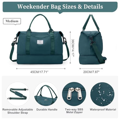 Travel Duffel Bag with Shoes Compartment, Overnight Weekender Bags for Women,Carry on Personal Item Bag,Medium Size - color: A-Peacock Blue, size: Medium
