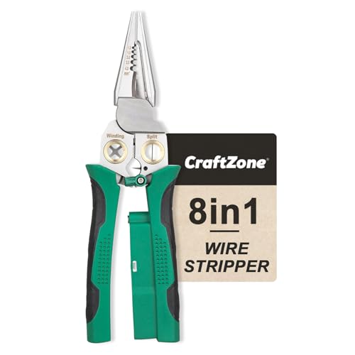 8 in 1 Wire Stripper with Voltage Tester, Multi-function Electric Wire Stripping Tool for Cutting and Pulling Pliers, Electrical Pliers for Wire Cutting Stripping Crimping Repair Tool (Green-Black) - color: Green-black