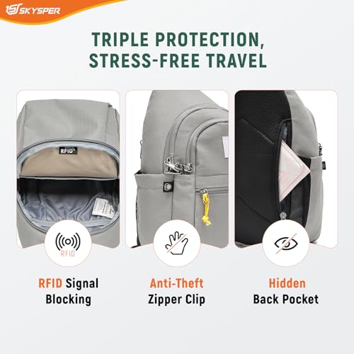 SKYSPER Sling Bag RFID Anti-Theft Crossbody Bag Recycled Travel Cross Body Bag Shoulder Sling Daypack - color: Gray