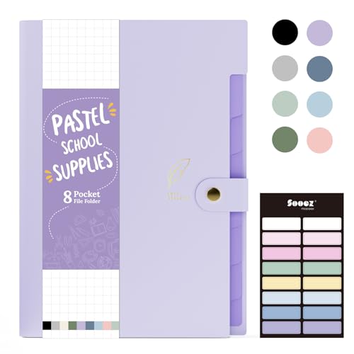 Sooez Aesthetic 8 Pocket Accordion File Organizer, Pastels Expanding File Folder for Important Document with Labels, Portable Receipt Paper Bill Organizer for Office School Supplies, Letter Size Purpl - color: All Light Purple