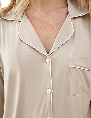 Cherrydew Women Bamboo Viscose Pajama Sets Super Soft Comfy Breathable Cooling Sleepwear Long Sleeve Button Down Loungewear - color: Cream, size: Large