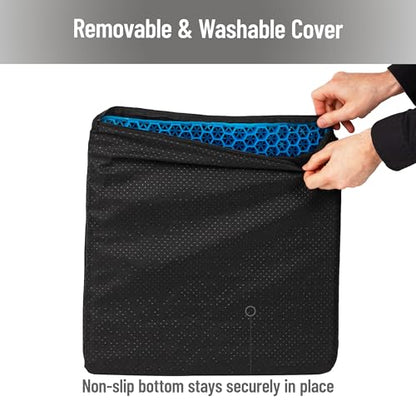 Mind Reader Seat Cushion with Gel Core, Ergonomic Pressure Relief for Tailbone, Hip, Coccyx & Sciatica Pain, Office, Car, Wheelchair, Black