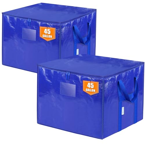 TICONN 2 Pack Extra Large Moving Bags with Zippers & Carrying Handles, Heavy-Duty Storage Tote Moving Boxes for Space Saving (2 PK, 45 Gallon) - color: Blue-45 Gallon, size: 2 Pack