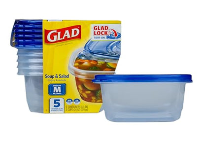 Glad GladWare Medium Rectangle Food Storage Containers with Lids, BPA Free Plastic for Soups Salads and Meal Prep, Airtight Leak Resistant, Microwave Dishwasher Freezer Safe, 24 Oz, 5 Count - size: 24 oz - 5 Ct, style: Rectangle