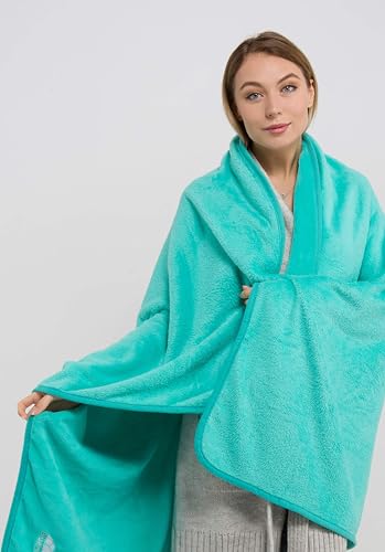 BlueHills Premium Soft Travel Blanket Pillow Airplane Blanket Packed in Soft Bag Pillowcase with Hand Luggage Belt and Backpack Clip, Compact Pack Large Warm for Any Travel (Teal Green T006) - color: Teal-1pk-t006