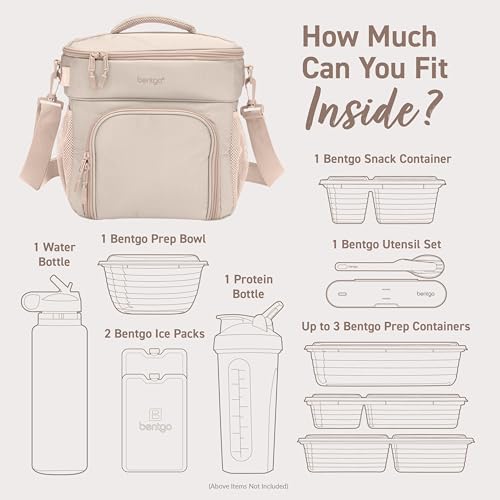 Bentgo Prep Deluxe Insulated Multimeal Bag - Lunch Box Bag, Holds 5 Meals, Premium Insulation up to 8 Hrs, Durable, Water-Resistant - Large Capacity For Adult Meal Prep (Sand) - color: Sand