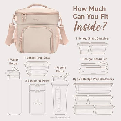 Bentgo Prep Deluxe Insulated Multimeal Bag - Lunch Box Bag, Holds 5 Meals, Premium Insulation up to 8 Hrs, Durable, Water-Resistant - Large Capacity For Adult Meal Prep (Sand) - color: Sand