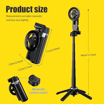 4-in-1 Magnetic Selfie Stick Tripod – 360° Rotation, Bluetooth Remote, Compact Travel Vlog Phone Holder for iPhone - color: Yellow / T20-C