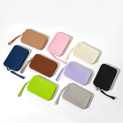 Large Silicone Multifunctional Essential Bag Portable Travel Makeup Bag for Women Men Cards Cash Zipper Pouch (Brown) - color: Brown