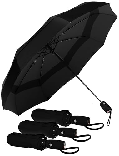 Repel Windproof Travel Umbrella - Compact & Withstands Winds up to 100MPH , Strongest Premium Auto Folding Umbrella for Rain and Sun - Durable, Light & Portable for Women & Men , Fits Backpack & Cars - color: Black - Travel Umbrella (3 Pack)