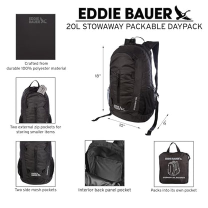 Eddie Bauer Stowaway Packable Backpack | Travel | Outdoor | Lightweight | Foldable | Durable | Ripstop Polyester | 20L - Black Cherry - color: Black Cherry, size: 20L