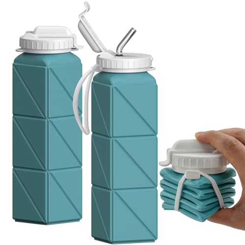BEAUTAIL Collapsible Water Bottles 20.6oz, Silicone Foldable Portable Travel Water Bottle, Lightweight Reusable Leakproof for Traveling Camping Hiking Cycling Yoga Sports Outdoor - color: Type2 Blue
