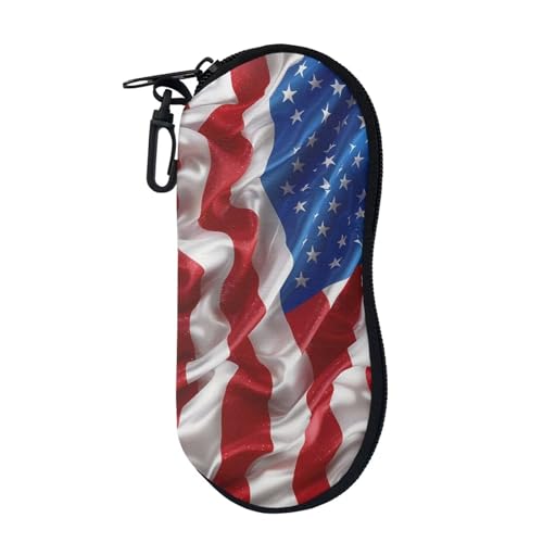 AFPANQZ Glasses Case with Carabiner Hanging Portable Neoprene Zipper Sunglasses Case Soft Lightweight - color: 3d America Flag