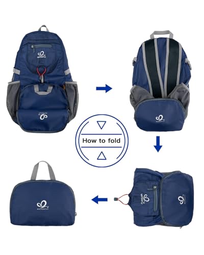 WATERFLY Small Lightweight Packable Backpack: 20l Ultra Light Foldable Travel Hiking Camping Daypack Day Pack for Man Woman - color: Dark Blue