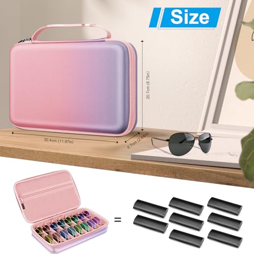 FINTIE Travel Sunglasses Organizer Case with 8-Slot Adjustable Compartments, Hard EVA Eyeglasses Storage Bag for Men Women (Fantasy Ombre) - color: Fantasy Ombre