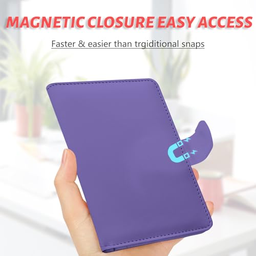 Passport Holder, Travel Wallet Cover with Pen Loop | Cute RFID Blocking Leather Case with Magnetic Closure for Travel Essentials-Purple - color: U-Purple