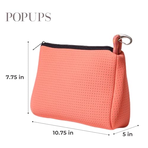 POPUPS Large Makeup Bag with Zipper - Waterproof Neoprene Cosmetic Bag 7.7 x 10.75 x 5 inches - Pouch Blushing Pink - color: Basic Blushing-Pink