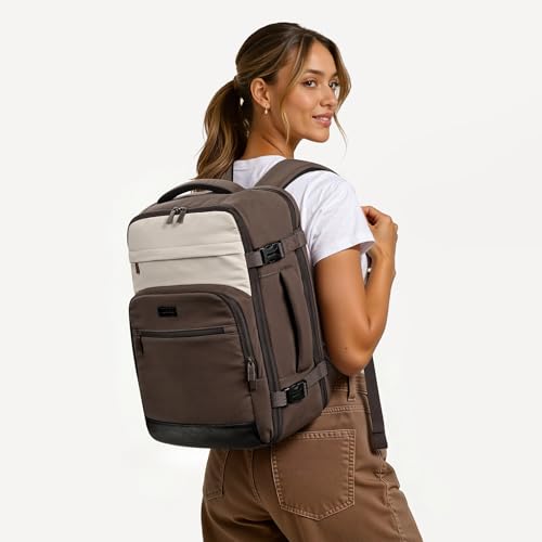mibasies 30L Travel Backpack for Women & Men: Flight Approved Carry On Backpack, TSA Personal Item Bag with Water Bottle Pocket, Weekender Essentials Backpacks fits 15.6" Laptop - Black Coffee - color: Black Coffee, size: Large