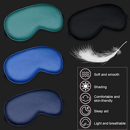 BBTO 4 Pcs Silk Sleep Eye Masks Smooth Soft Satin Eye Covers with Adjustable Strap Blindfold for Sleeping Blocking Out Lights Travel Relaxation (Royal Blue, Dark Green, Navy Blue, Black) - color: Royal Blue, Dark Green, Navy Blue, Black