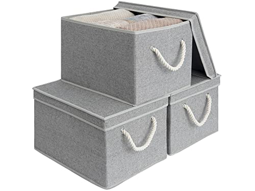 StorageWorks Storage Bins with Lids, Decorative Storage Boxes with Soft Rope Handles, Foldable Stackable Storage Baskets for Closet, Shelves, 3-Pack, Gray, Jumbo - color: Gray, size: Jumbo