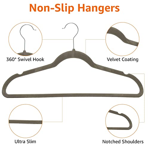 Amazon Basics Slim Velvet Non-Slip Space Saving Suit Clothes Hangers, Closet Organizer, Gray/Silver, 50-Pack - color: Gray/Silver, size: Pack of 50