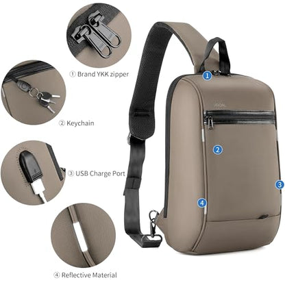 Kingsons 13" Anti-Theft Laptop Sling Backpack. Waterproof nylon, USB port. Ideal for travel, hiking, camping. (FG6301-Khaki) - color: Fg6301-khaki