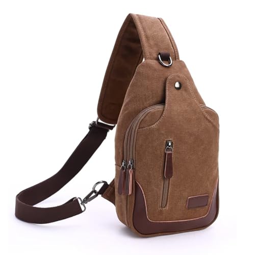Canvas Sling Bag for Men Crossbody Chest Bag Casual Daypack Rucksack Small Crossbody Backpack with Adjustable Strap - color: Coffee