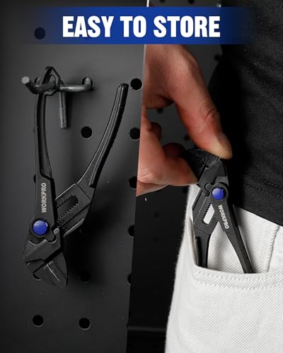 WORKPRO Mini Pliers Wrench, 4-Inch Smooth Jaw Plier, High-Toughness Alloy Steel Adjustable Wrench Pliers with Smooth Parallel Jaws, Anti-Rust Coating, EDC Plier for Tight Spaces & Versatile Use - color: Black