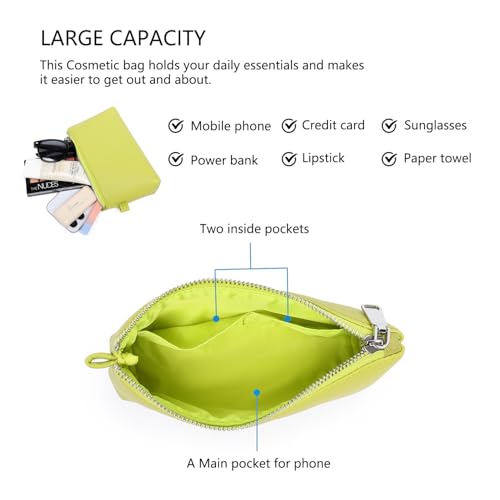 30 Color PU Faux Leather Travel Toiletry Bag for Women, Mini Cosmetic Pouch Organizer with 2 Dividers, Easy Clean Makeup Bag for Purse, Gift Idea (PU Faux Leather/Grass) - color: PU/Grass