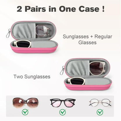 Double Eyeglasses Case, Dual Glasses Sunglasses Organizer with Zipper Closure, Eyewear Storage Box for Men Women Travel - color: Rosepink