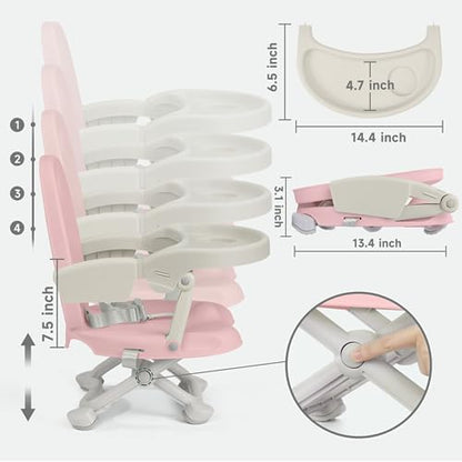 YOLEO Baby High Chair Booster Seat for Dining Table, Foldable High Chairs with Adjustable Heights, Travel Booster Seat with Removable Tray - color: Pink, size: No Cushion