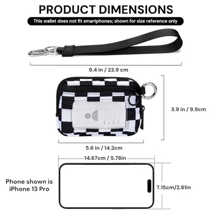YDF Keychain Wallet for Women Mini Zip Card Holder with ID Window, Coin Purse, Detachable Wristlet, Small Organizer Wallet, Checkered - color: Checkerboard