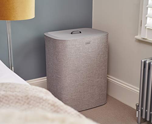 Joseph Joseph Tota 90 liter/23.8 gallon Laundry Hamper Separation Basket with lid, 2 Removable Washing Bags with Handles - Gray - color: Gray, style: Dual Compartment 90L