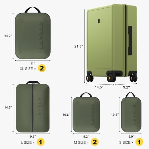 LEVEL8 Carry on Luggage Airline Approved, Small Carry on Suitcases with Wheels, Lightweight Hardside Textured Luggage for Travel, Tsa Approved, 20-Inch, Pickle Green - color: Pickle Green, size: Carry-On 20 Inch + 6PC
