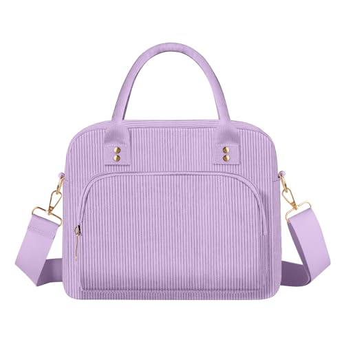 Lunch Bag Large Insulated Lunch Box for Women Men Adult Cute Purple Lunchbox Corduroy Lunch Bags Boxes Pail with Adjustable Shoulder Strap for Work Mom Picnic Office Travel 11.4×6.8×9.1 inches 11.5L - color: Purple