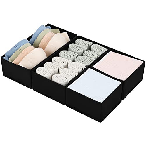 DIMJ Drawer Organizers - Set of 4 Foldable Closet Dividers for Baby Clothes, Socks, Belt, Tie (Black) - color: Black, size: 4 Pack