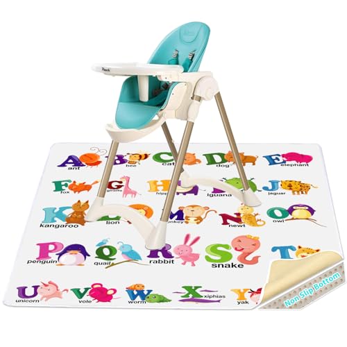 High Chair Splash pad, 51" 51 Non-Slip Waterproof Multi-Purpose Splash pad, Washable Splash pad for high Chair Floor Protection Table Cloth Portable Early Education Picnic Play mat (Alphabet) - color: English Alphabet