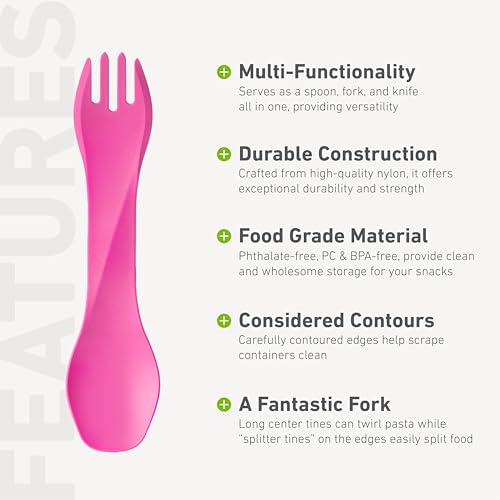 humangear GoBites Uno | Travel & Camping Utensils | Portable & Convertible Dining Ware | Multi-Functional Spork, Pink - color: Pink