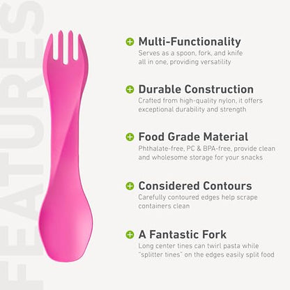 humangear GoBites Uno | Travel & Camping Utensils | Portable & Convertible Dining Ware | Multi-Functional Spork, Pink - color: Pink