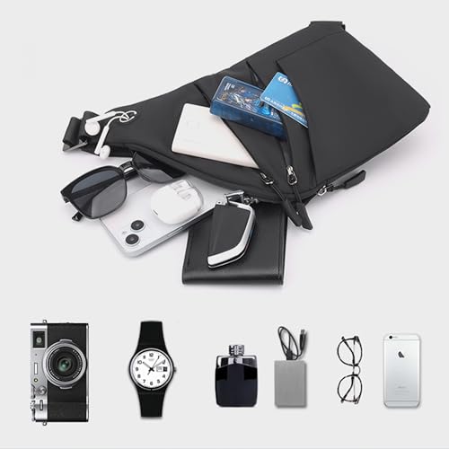 Anti Theft Crossbody Bags for Women Men, Multi-Pocket Shoulder Bag, Slim Sling Bags with 2 RFID Blocking Card - color: Left Shoulder-blue