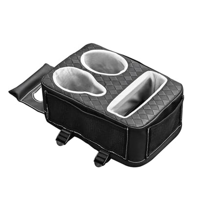 Auto Center Console Cup Holder Organizer, Universal PU Leather Armrest Storage Box with Tissue Holder & Side Pockets, Multi-use for Car Front/Back Seat, Truck, RV, Boat