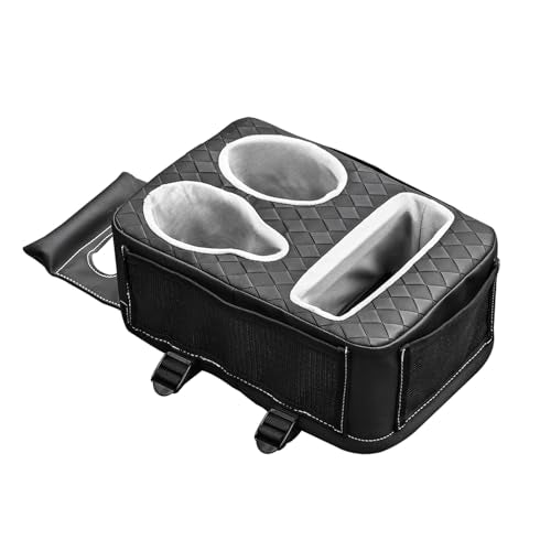 Auto Center Console Cup Holder Organizer, Universal PU Leather Armrest Storage Box with Tissue Holder & Side Pockets, Multi-use for Car Front/Back Seat, Truck, RV, Boat